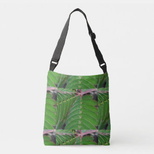 Bolsa Ajustável Saco Crossbody com Folha Verde Elegante
