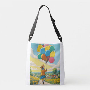 Bolsa Ajustável Saco de Compras Estampado com Menina e Balão
