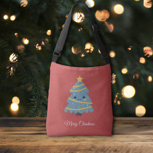 Bolsa Ajustável Saco de Corpo Vermelho com Árvore de Natal Kawaii