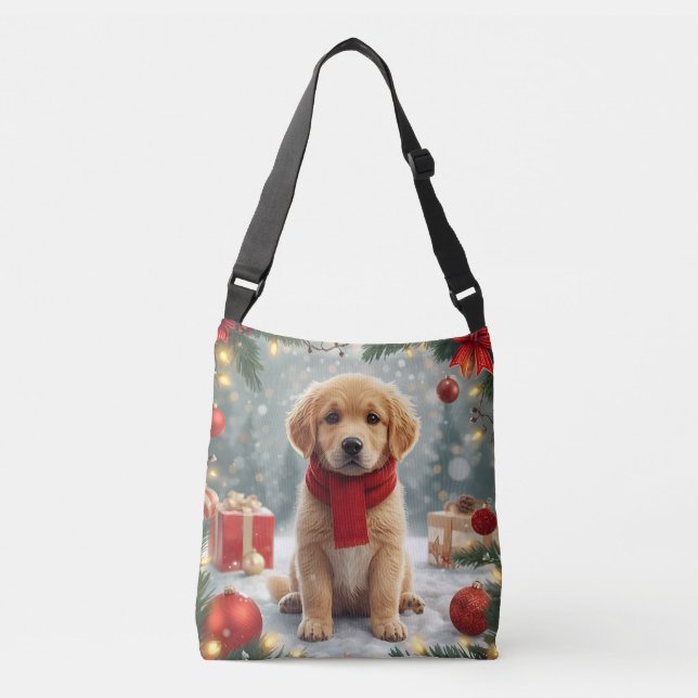 Bolsa Ajustável Saco de Natal com Golden Retriever (Frente)