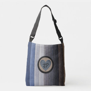 Bolsa Ajustável Saco de Tota Azul Elegante Monograma com Coração