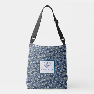 Bolsa Ajustável Saco De Tota Floral, Azul E Branco, Marinho Monogr