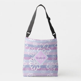 Bolsa Ajustável Saco De Tota Floral, Púrpura E Branca, Monograma