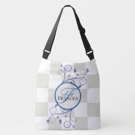 Bolsa Ajustável Saco De Tota Personalizado Branco E Azul Monograma
