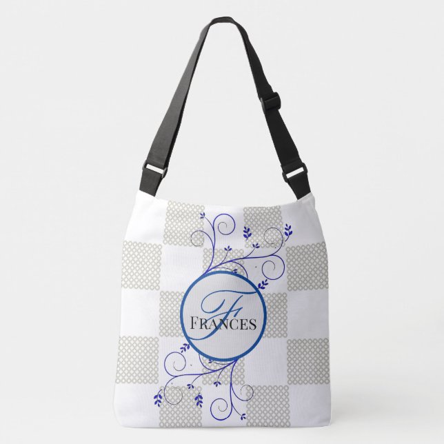 Bolsa Ajustável Saco De Tota Personalizado Branco E Azul Monograma (Frente)