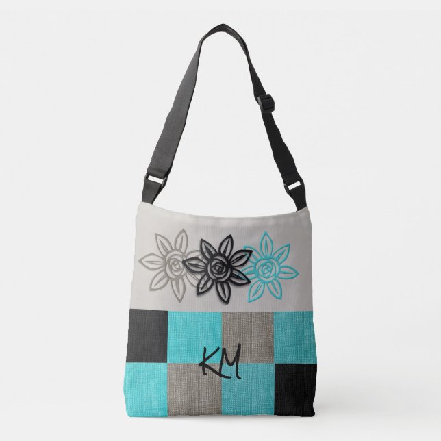 Bolsa Ajustável Saco de Tota Preto Aqua Único com Flores (Frente)