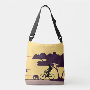 Bolsa Ajustável Safari Bike Ride at Sunset - Ciclista e elefante