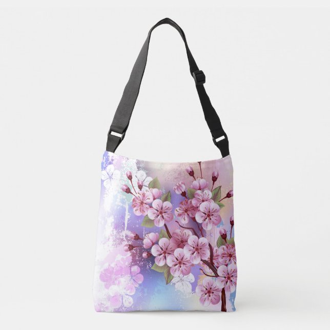 Bolsa Ajustável Sakura rosa no fundo da pintura (Frente)