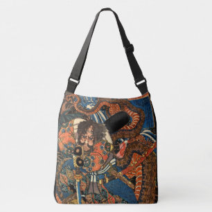Bolsa Ajustável Samurai japonês lutando contra Python Crossbody B