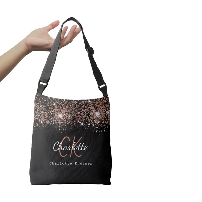 Bolsa Ajustável Script rosa de monograma preto (Criador carregado)