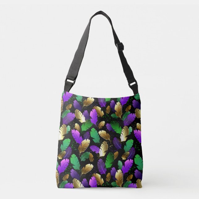 Bolsa Ajustável Seamless Pattern with Mardi Gras feathers (Frente)