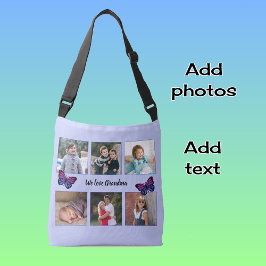 Bolsa Ajustável Seis fotos texto personalizado borboletas azuis