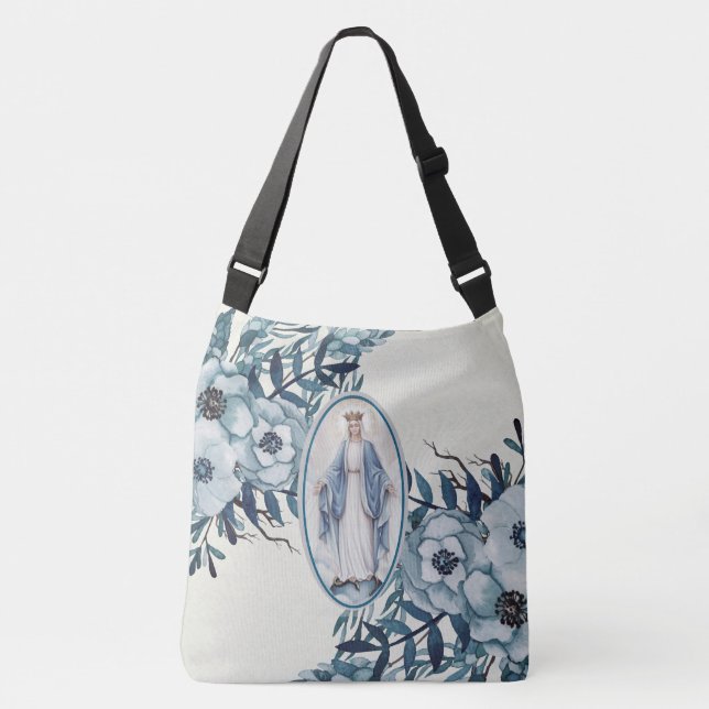 Bolsa Ajustável Senhora floral azul de | do laço da Virgem Maria | (Frente)