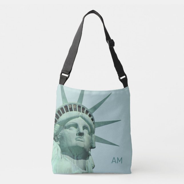 Bolsa Ajustável Senhora Liberdade e Monograma em Azul Claro (Frente)