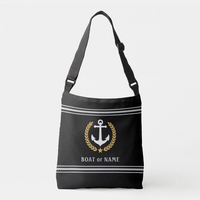 Bolsa Ajustável Seu nome de barco Ancora Estilo Dourado Laurel Str (Frente)