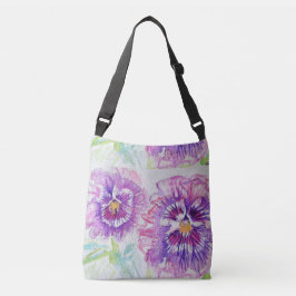 Bolsa Ajustável Shabby Purple Pansy Watercolor Crossbody Arte