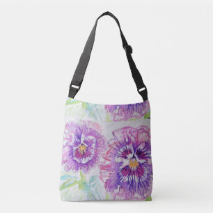 Bolsa Ajustável Shabby Purple Pansy Watercolor Crossbody Arte