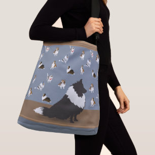 Bolsa Ajustável Shetland Sheepdog: Preto Sheltie na Cinza Grande
