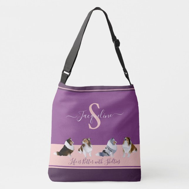 Bolsa Ajustável Shetland Sheepdog, Sheldon, em roxo e rosa (Verso)