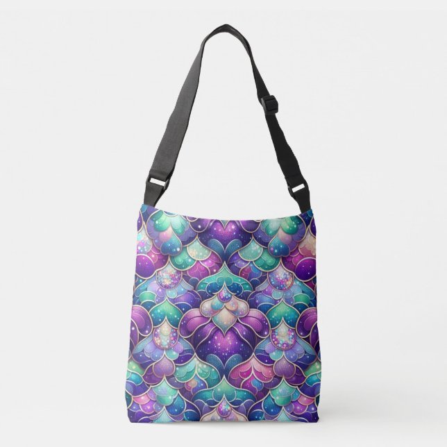 Bolsa Ajustável Shimmering Roxo Teal Scales Impressão (Frente)