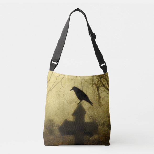 Bolsa Ajustável Silhueta de Corvo Gótico (Frente)