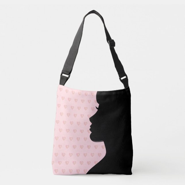 Bolsa Ajustável Silhueta e Corações Modernos em Rosa claro (Frente)