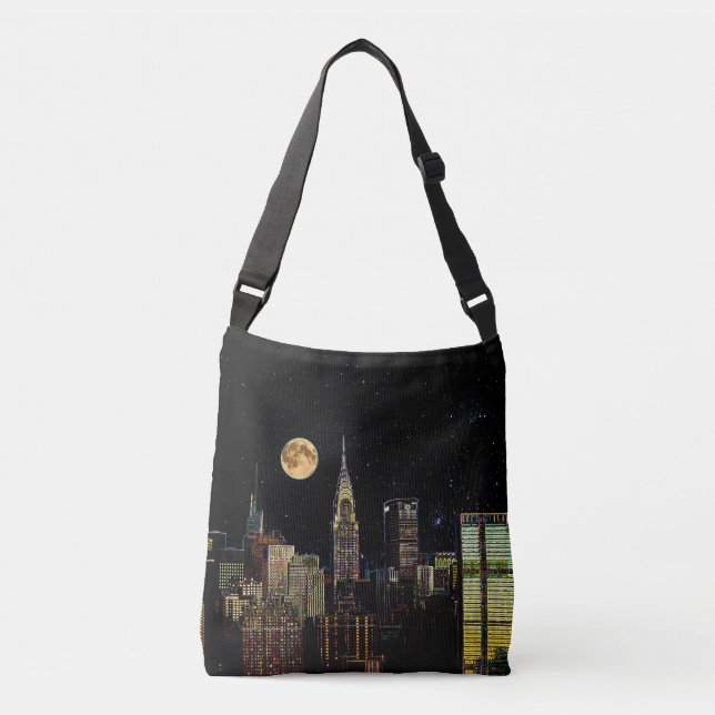 Bolsa Ajustável Skyline de New York na noite com Lua cheia (Frente)