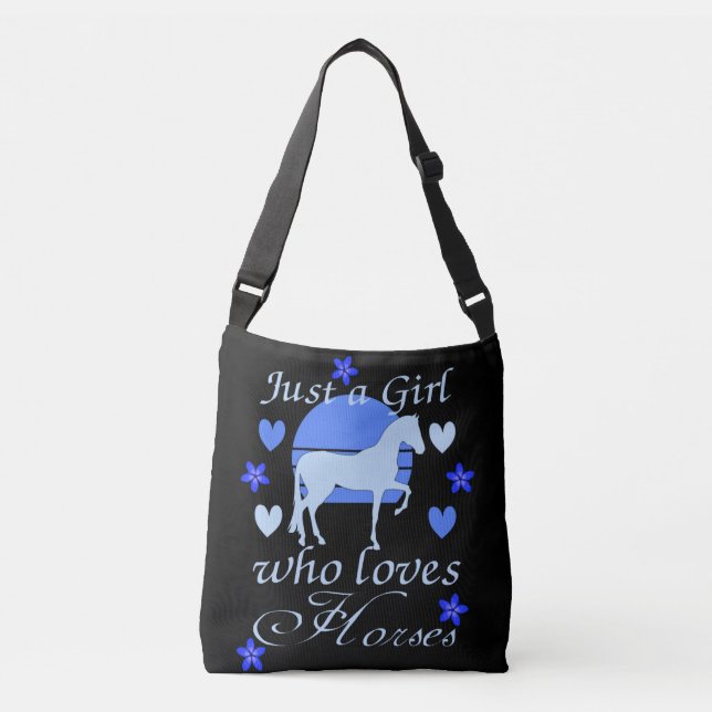 Bolsa Ajustável Só uma garota que ama cavalos em azul (Frente)