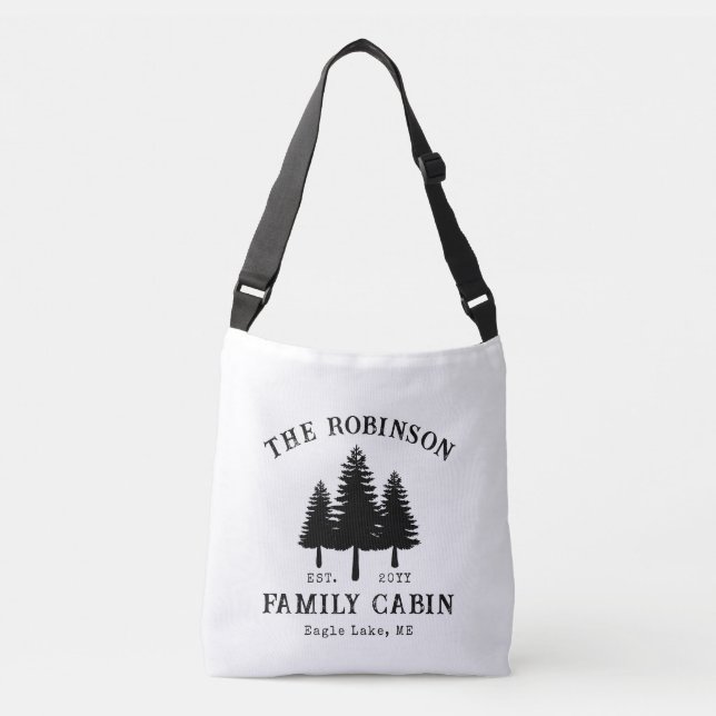 Bolsa Ajustável Sobrenome Cabana Rústico País Árvores Elegante (Frente)