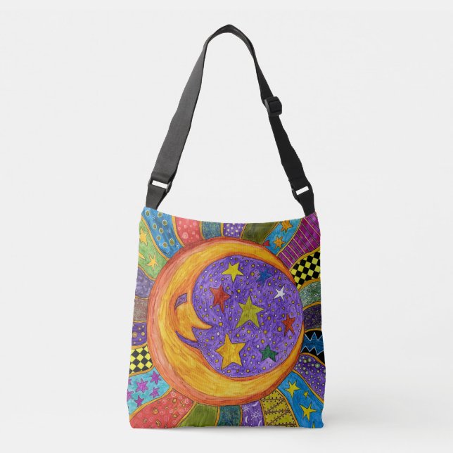 Bolsa Ajustável Sol, Lua e Estrelas - Saco de Tota Colorido (Frente)