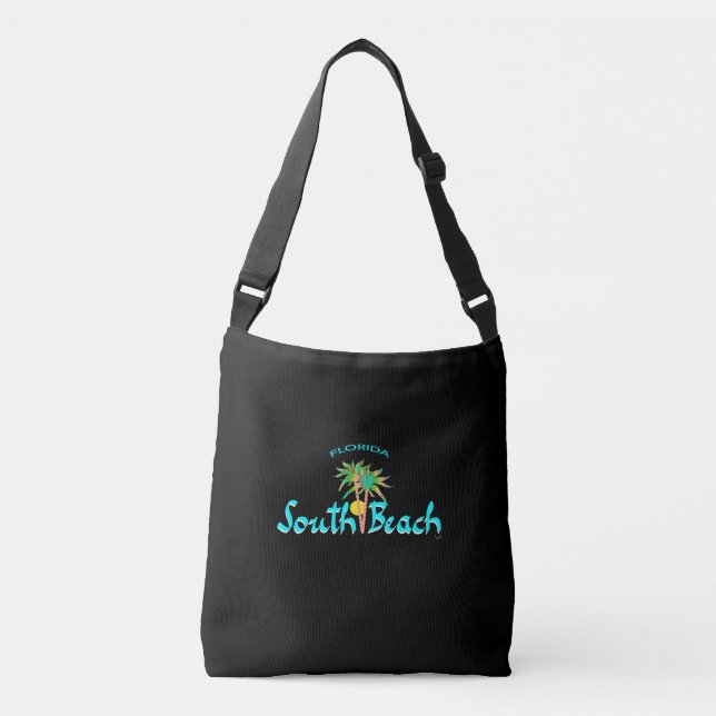 Bolsa Ajustável South Beach Miami, Florida, Palms, Tropical, Black (Frente)