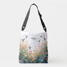Bolsa Ajustável Spring Watercolor Birds Floral Monogram Wildflower
