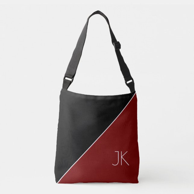 Bolsa Ajustável Stylish Black Red Personalized Initial Name  (Frente)