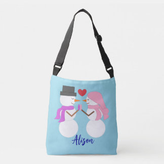Bolsa Ajustável Sweet Snowpeople in Love:  Light Blue