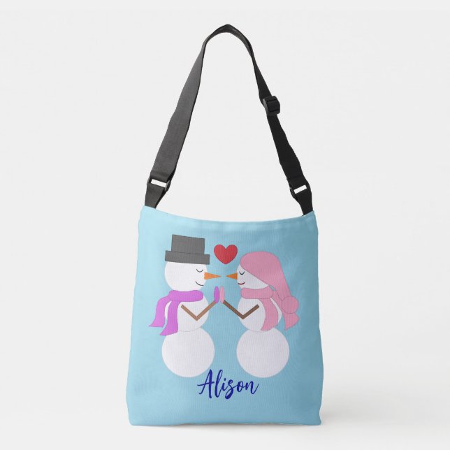 Bolsa Ajustável Sweet Snowpeople in Love:  Light Blue (Frente)