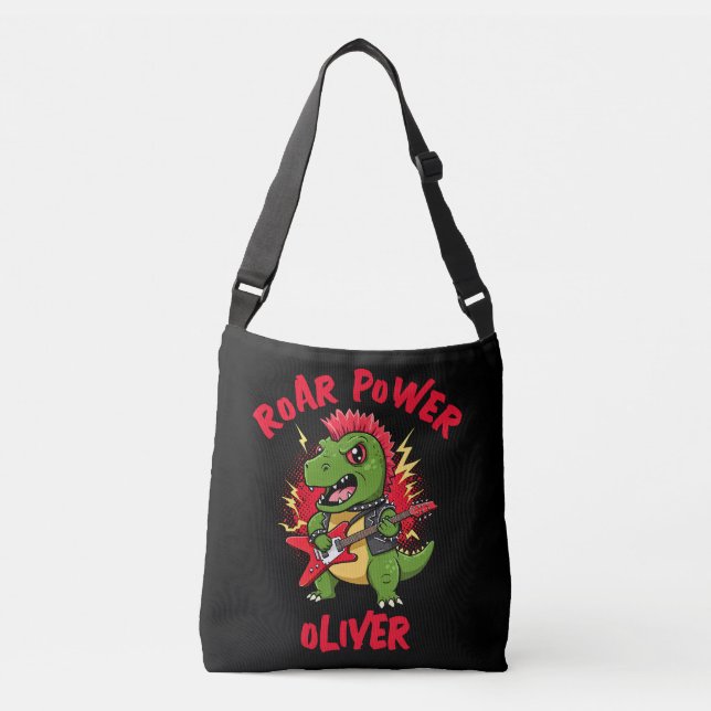 Bolsa Ajustável T-Rex Dinossauro de Rock Punk Tocando Guitarra Elé (Frente)