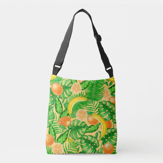 Bolsa Ajustável Tangerinas, bananas e folhas tropicais (Frente)