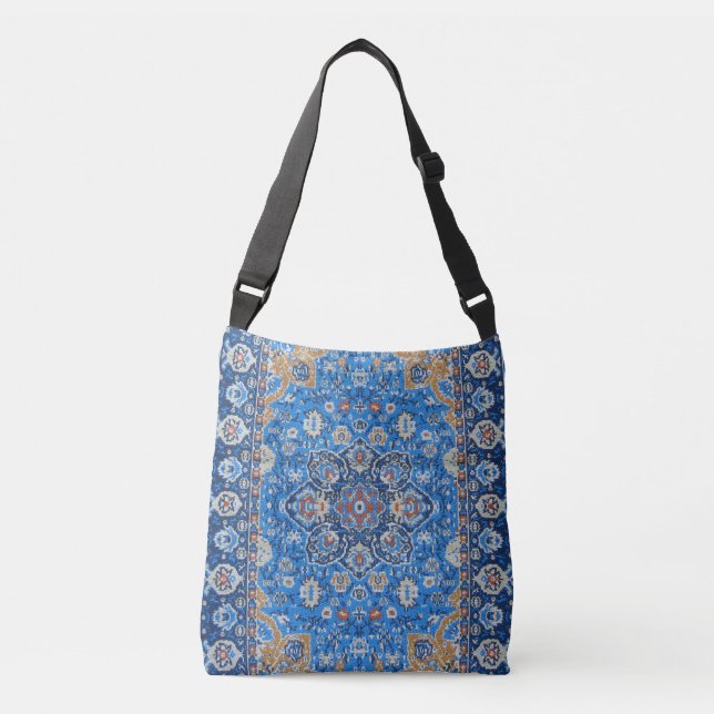 Bolsa Ajustável Tapete persa turco azul oriental antigo (Frente)