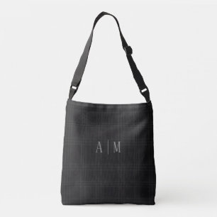 Bolsa Ajustável Tartan Escocês Preto Monograma Inicial Personaliza