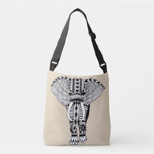 Bolsa Ajustável Taupe de Elefante Boêmia Negra e Branca (Frente)