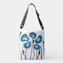 Teal Blue Poppies Crossbody