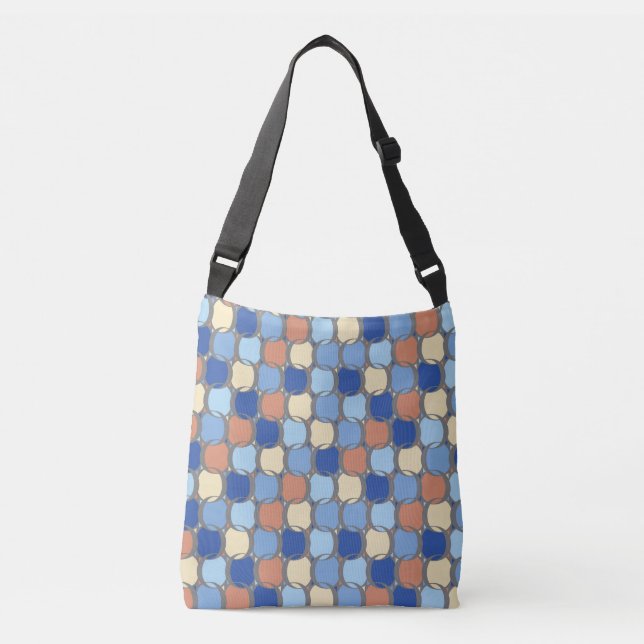 Bolsa Ajustável Tendência Retro Azul Laranja e Círculos Amarelos D (Frente)