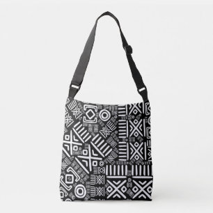 Bolsa Ajustável Teste padrão africano étnico #6 preto e branco