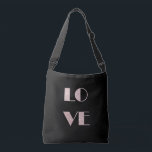 Bolsa Ajustável texto de amor brilhante rosa dourado claro<br><div class="desc">Design minimalista,  moderno e na moda,  representando a palavra "amor" escrita com brilho falsa rosa de ouro em fundo preto. Esta impressão bela e feminina,  com seu efeito simples,  mas espantoso,  é perfeita para as jovens mulheres contemporâneas. Imprima com um dom único e elegante ou apenas se trate.</div>