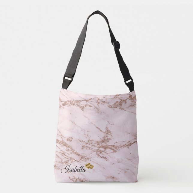 Bolsa Ajustável Texto para Adicionar Rosa de Mármaco Leve do Luxur (Frente)
