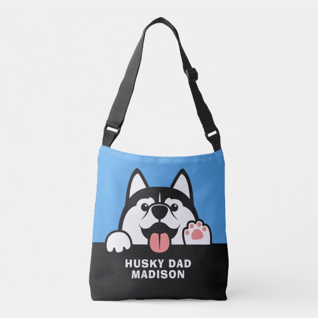 Bolsa Ajustável Texto personalizado de Cute Siberian Husky (Frente)