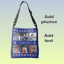 Bolsa Ajustável Texto personalizado seis fotos marinho de flores d
