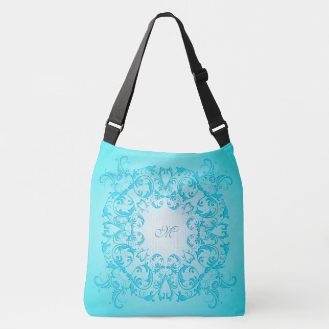 Bolsa Ajustável Textura barroco do inclinação de turquesa. (Frente)