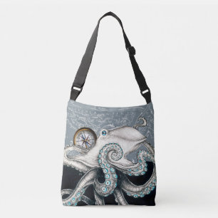 Bolsa Ajustável Tinta de Mapa de Cinza Octopus Compass Vintage