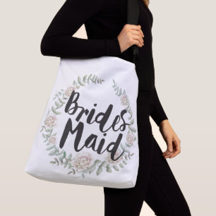 Bolsa Ajustável Tipografia Bridesmaid Watercolor Rosa Wreath